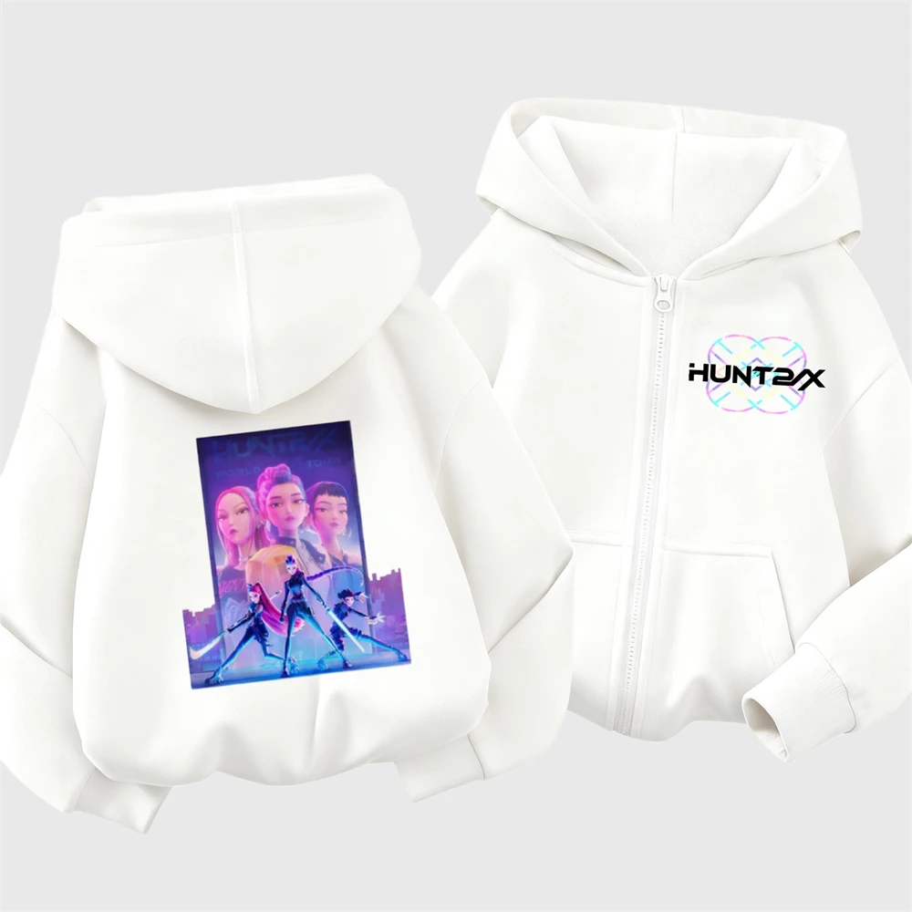 

White Coats Demon Huntrix Clothing Long-sleeved Outerwear Trendy Casual Hoodies Children's New Design Loose Sports Hooded Tops