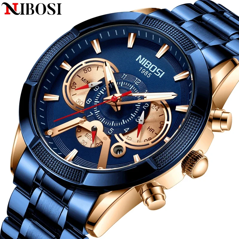 

NIBOSI Brand Luxury Relogio Masculino Men Watches Stainless Steel Luminous Quartz Watch For Men Business Waterproof Wristwatch