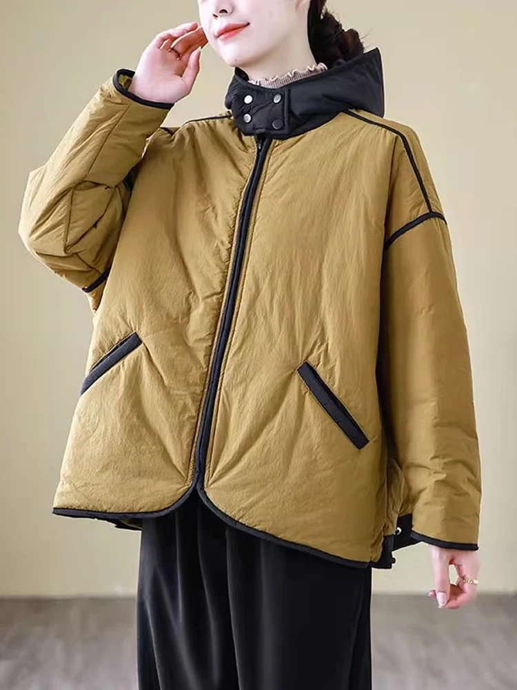 

2025 New Autumn Winter Fashion Women Windbreakers Oversized Casual Loose Quilted Thick Warm Outerwear Hooded Parka Coat