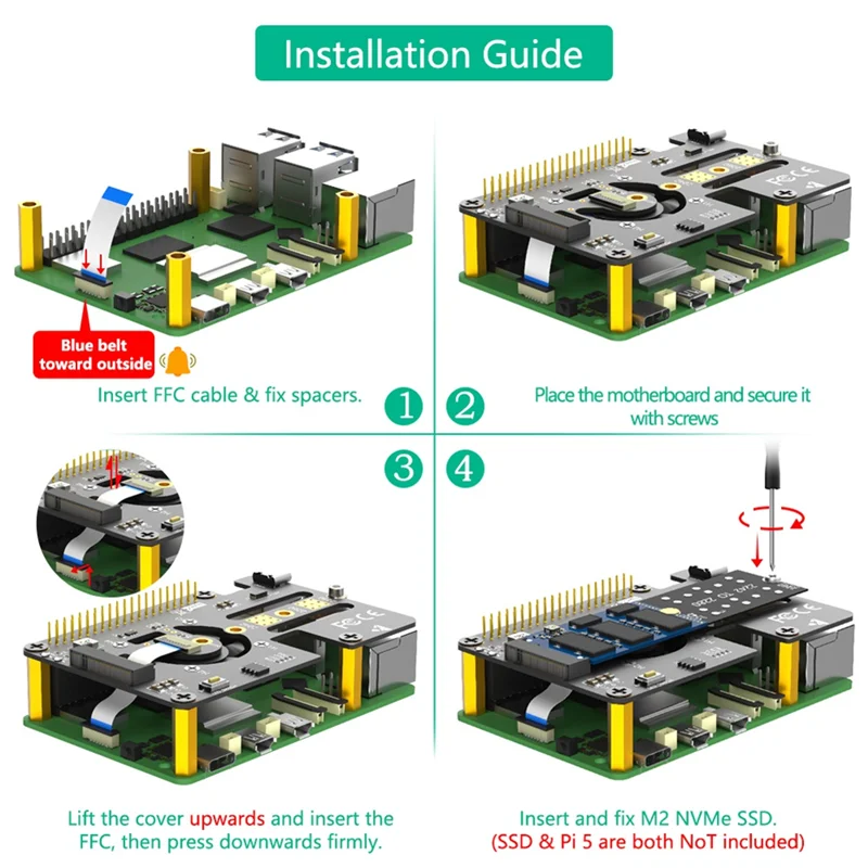 Für Raspberry Pi 5 Pcie zu M.2 Nvme SSD HAT 3IN1 Adapter Board für 2230 2242 2260 2280 M.2 Nvme SSD-X62A