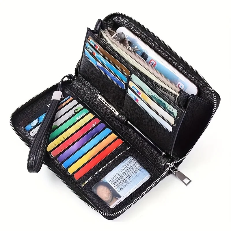 

Women's Long Zipper Purse, Simple Multifunctional Coin Purse, Clutch Credit Card Holder Wiith Wristband