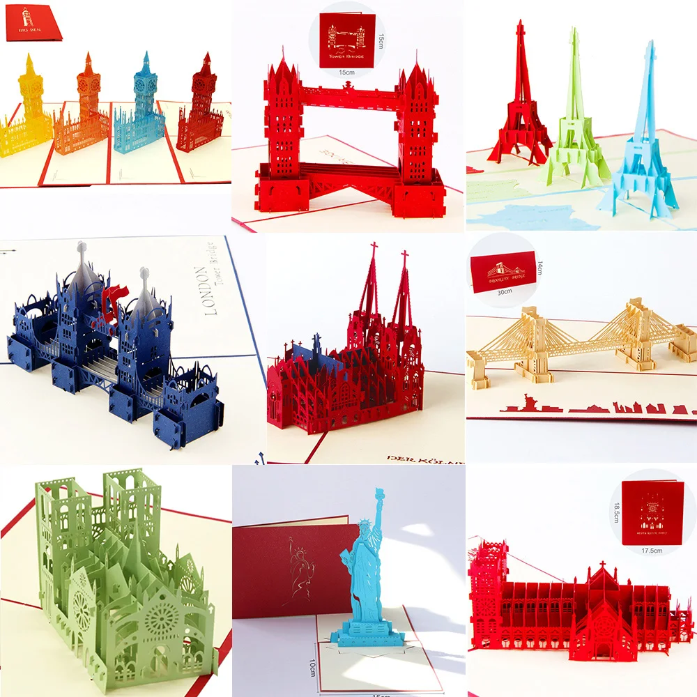 3D Pop Up Gifts Card World Famous Building Birthday Party Greeting Cards Architecture Business Invitation Card Tourist Postcard