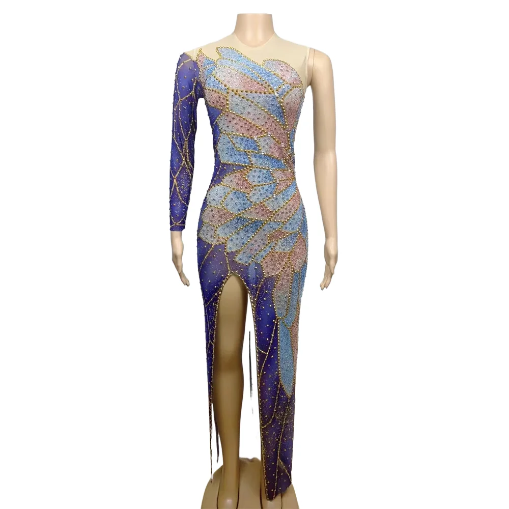 

New European and American Bar DS Performance Costume Jumpy Deer Peacock Print Water Diamond Mesh DJ Dance Girl Costume