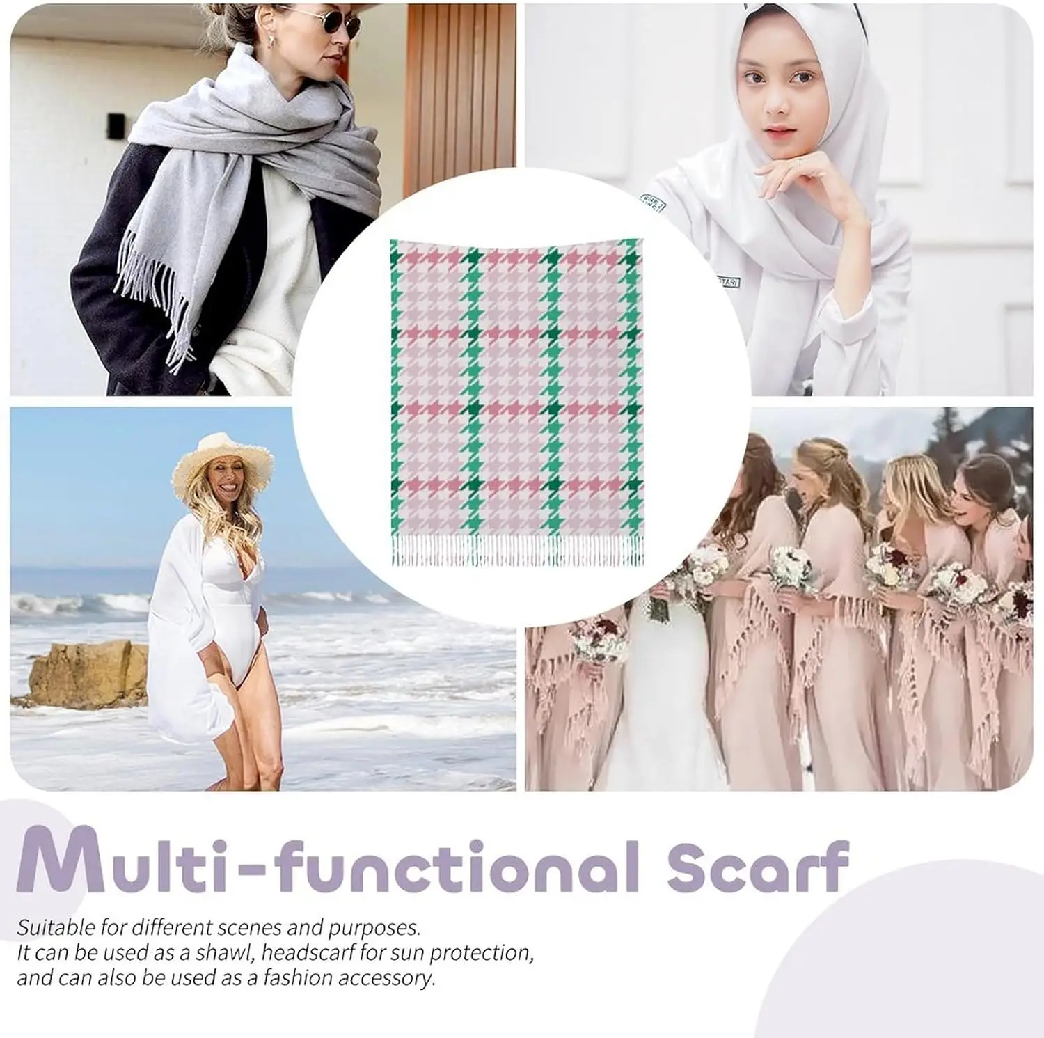 Wraps Warm Soft Winter Lightweight Cashmere Long Scarf for Women Gifts Daily Travel Office Houndstooth Pattern Print
