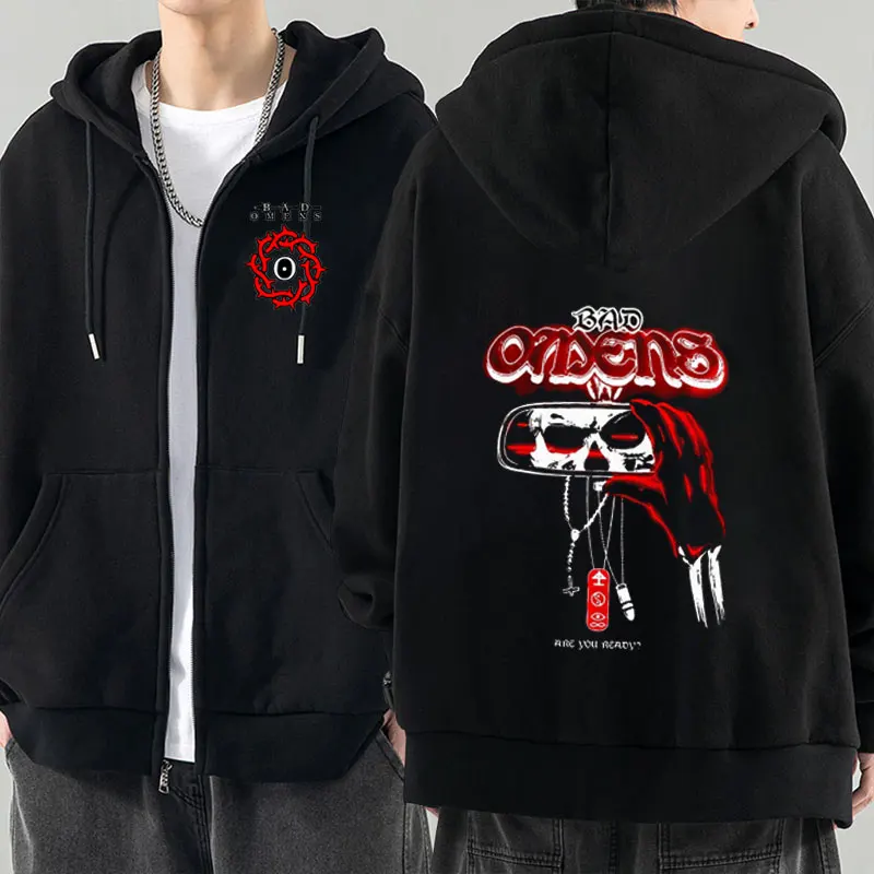 

Rock Band Bad Omens Print Zip-up Hoodie Men Women Vintage Gothic Punk Zipper Jacket Fashion High Quality Cotton Fleece Coat Male