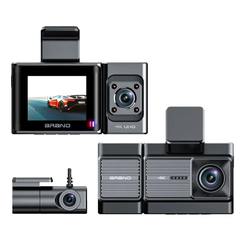 

3 Cameras Dashcam with 4K+2K+1K WiFi App Control, Supporting with 512GB Max Storage and Night Vision and Loop Recording Optional