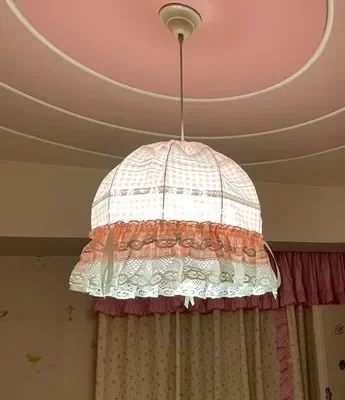 

Rural chandelier: pink plaid lace fabric chandelier/Korean chandelier/fabric chandelier/lace chandelier