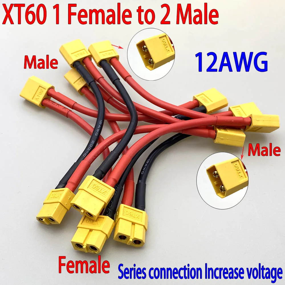7 Stück XT90 XT60 XT30 TRX T-Stecker Stecker auf Buchse 12AWG 10AWG Batterieadapter Serie Y-Form RC Hubschrauber Verbindungskabel – Detail 4