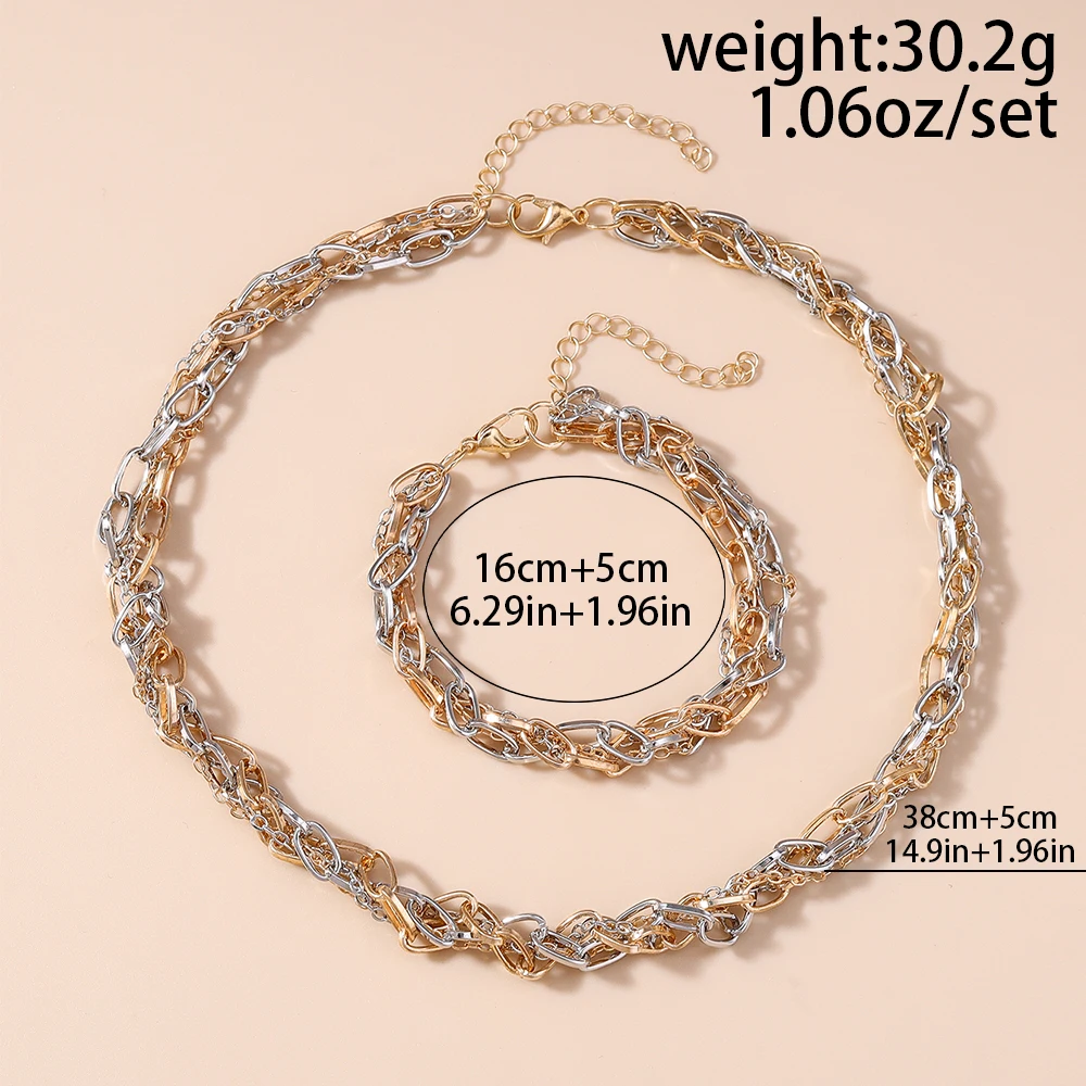 Aihua Steampunk Gliederketten-Set für Damen und Herren, Punk-Gliederketten-Armband und Halskette, Dubai Afrika Party Schmuckset Geschenke – Detail 6