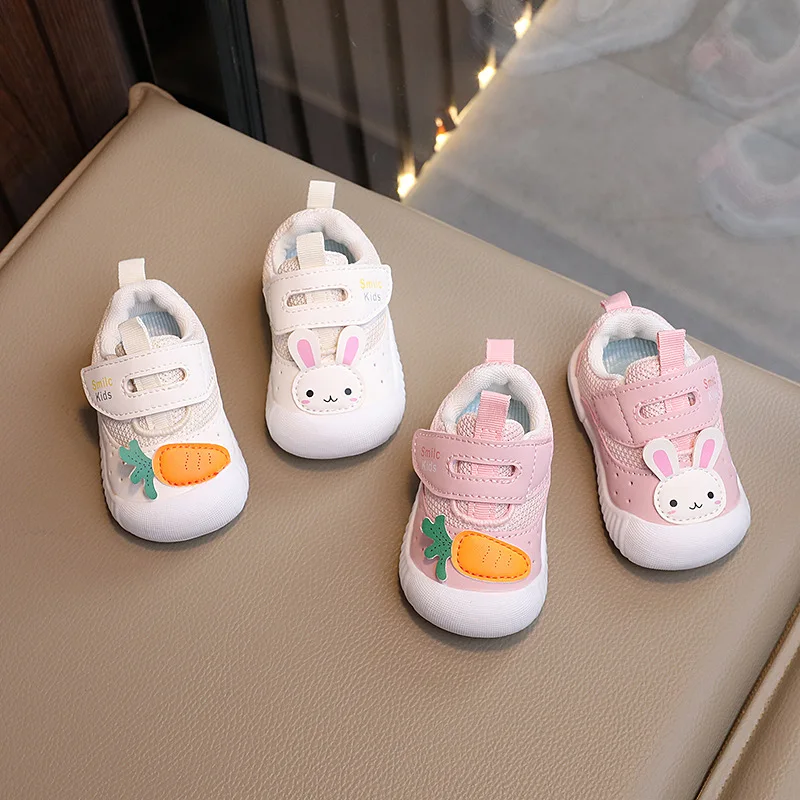 Baby Girls First Walkers Soft Sole Shoes with Cute Rabbit Casual Shoes Autumn  Anti-slippery Learning Walking Air Mesh Shoes