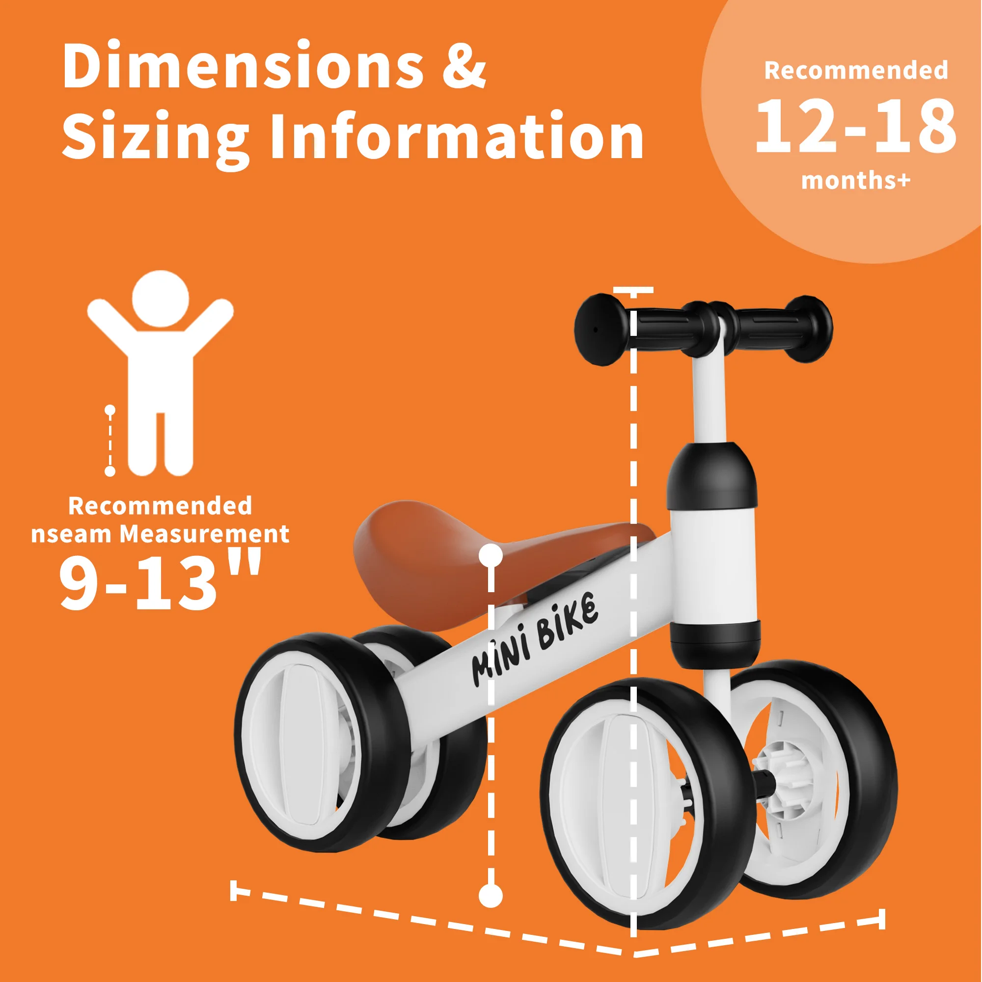 Baby Balance Bike for 1 Year Old Boys Girls, Toddler Bike 12-18 Months, Adjustable Seat, No Pedal Infant 4 Wheels Bicycle, First Riding Experience view 7