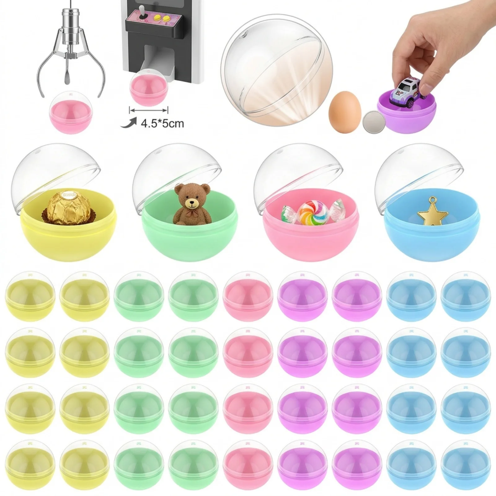 50 Stück runde Kapseln, leer, 1,77 Zoll, aus Kunststoff, befüllbar, bunte Kapseln, Großpackung, Partygeschenke, Kapseln für Verkaufsautomaten, für Partys
