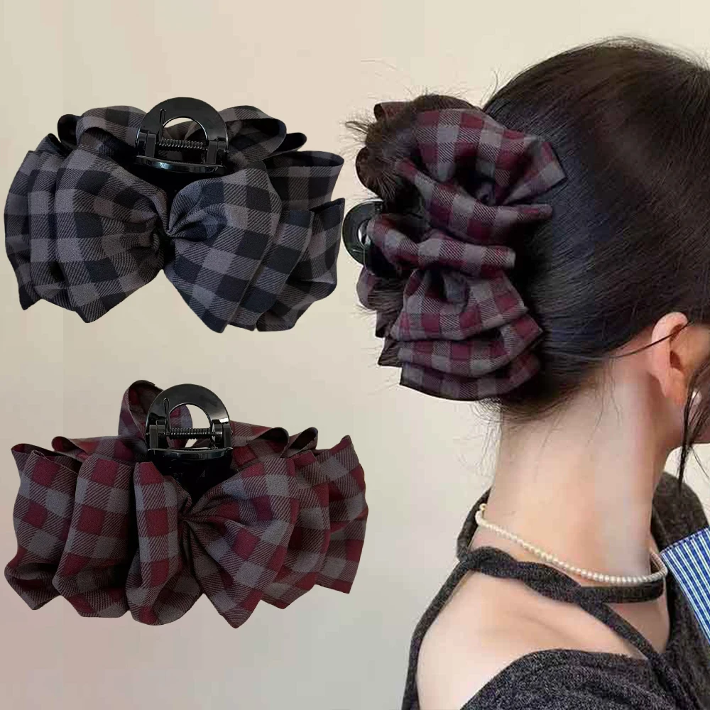 Gestreifte Plaid Haar Krallen Krabben Bogen Korea Mode Band Für Frauen Pferdeschwanz Halter Barrettes Haarnadel Haar Clips Haar Zubehör