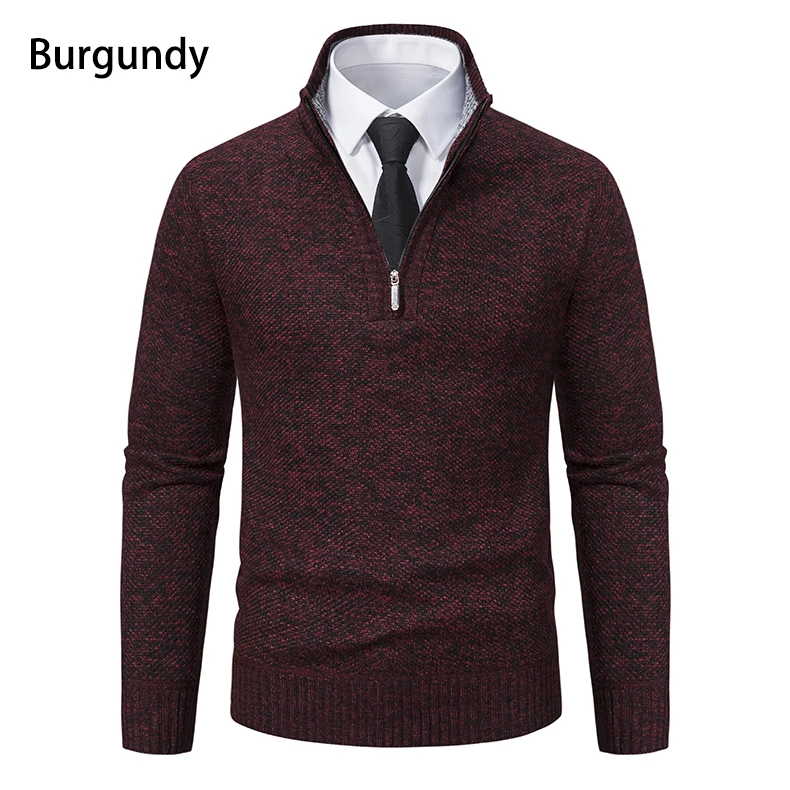 Herren Pullover Herbst und Winter neue Strickwaren einfarbig mit einem unteren Hemd greifen Fleece warmen und bequemen Pullover – Detail 8