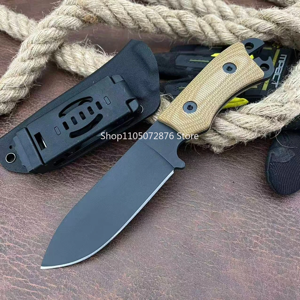 

Utility Adventure Tactical Outdoor Knife with Linen Handle Multifunctional High Hardness Self Defense Hunting Straight Knife