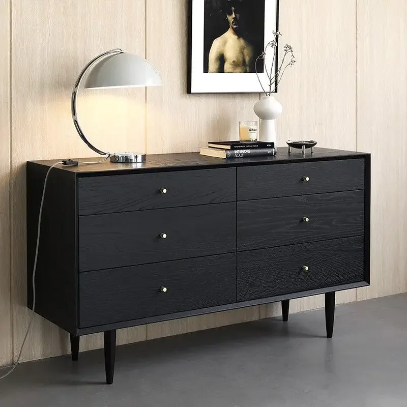 Nordic solid wood six-chest cabinet Japanese medieval retro bedroom storage side cabinet