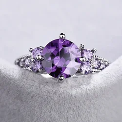 Huitan Charming Purple CZ Rings Bridal Wedding Accessories Silver Color Women Rings Anniversary Gift Temperament Lady Jewelry