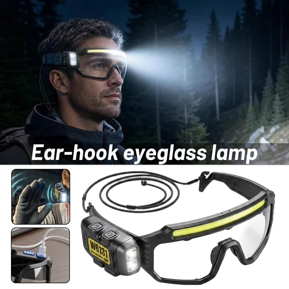 Kebidumei LED Safety Goggles Smart Motion Sensor Work Light Dual Light Source Type-C Rechargeable Protective Glasses Headlamp