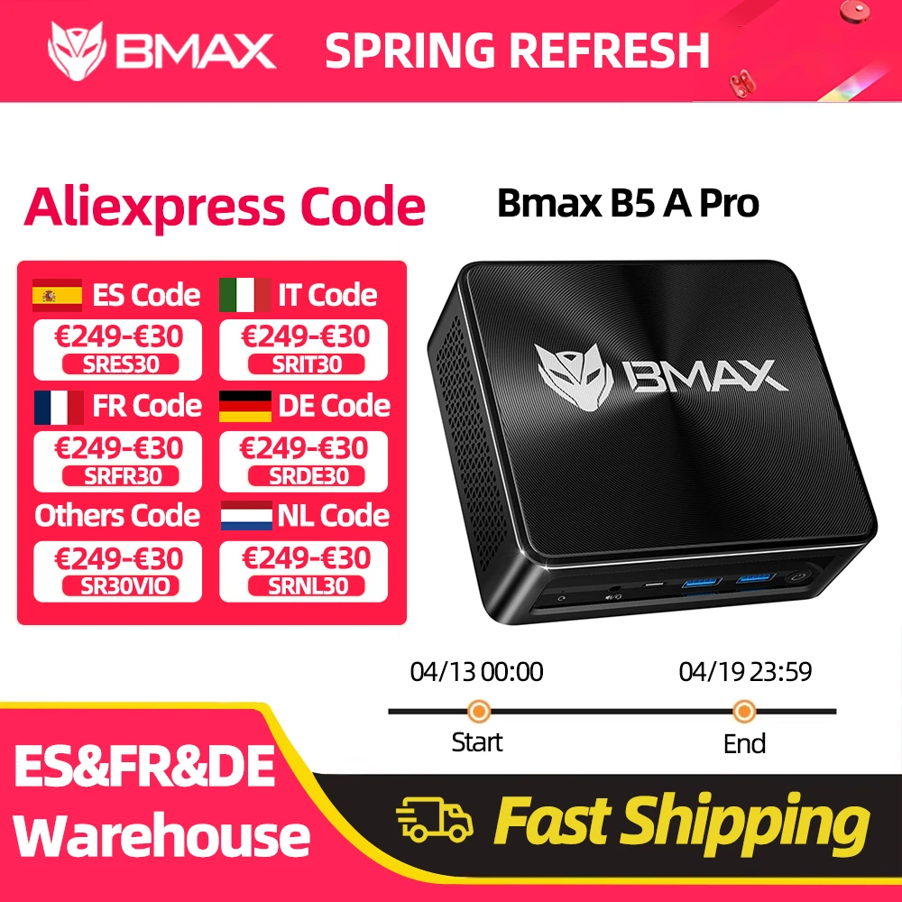 BMAX B5 A Pro Processeur AMD Ryzen7 5700U 5825U, Carte graphique AMD Radeon, 16 Go (prise en charge jusqu'à 64 Go) DDR4, 512 Go NVMe SSD, Windows 11, WiFi