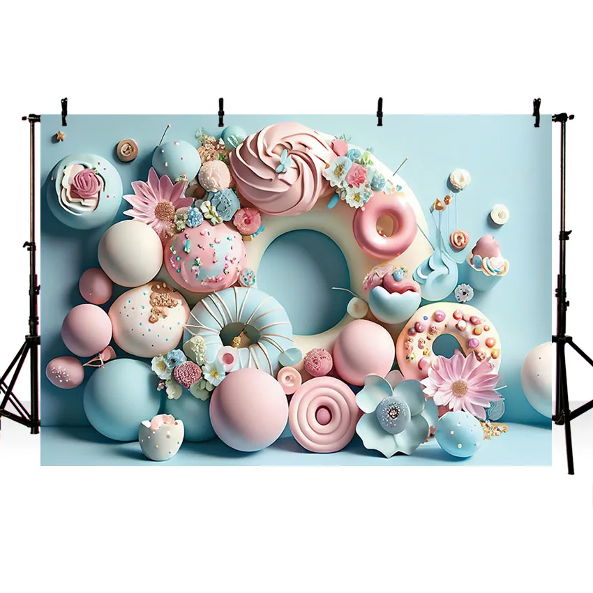 Mehofond Photography Background Sweet Donut Candy Balloon Floral Girl Birthday Cake Smash Portrait Decor Photo Backdrop Studio