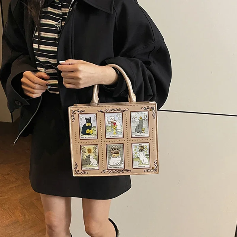 Neue Katzenelfen-Handtasche: Stylische, vielseitige Damen-Umhängetasche, trendige Fantasy-Schultertasche, quadratische Tragetasche, Aktentasche mit Stauraum – Detail 13