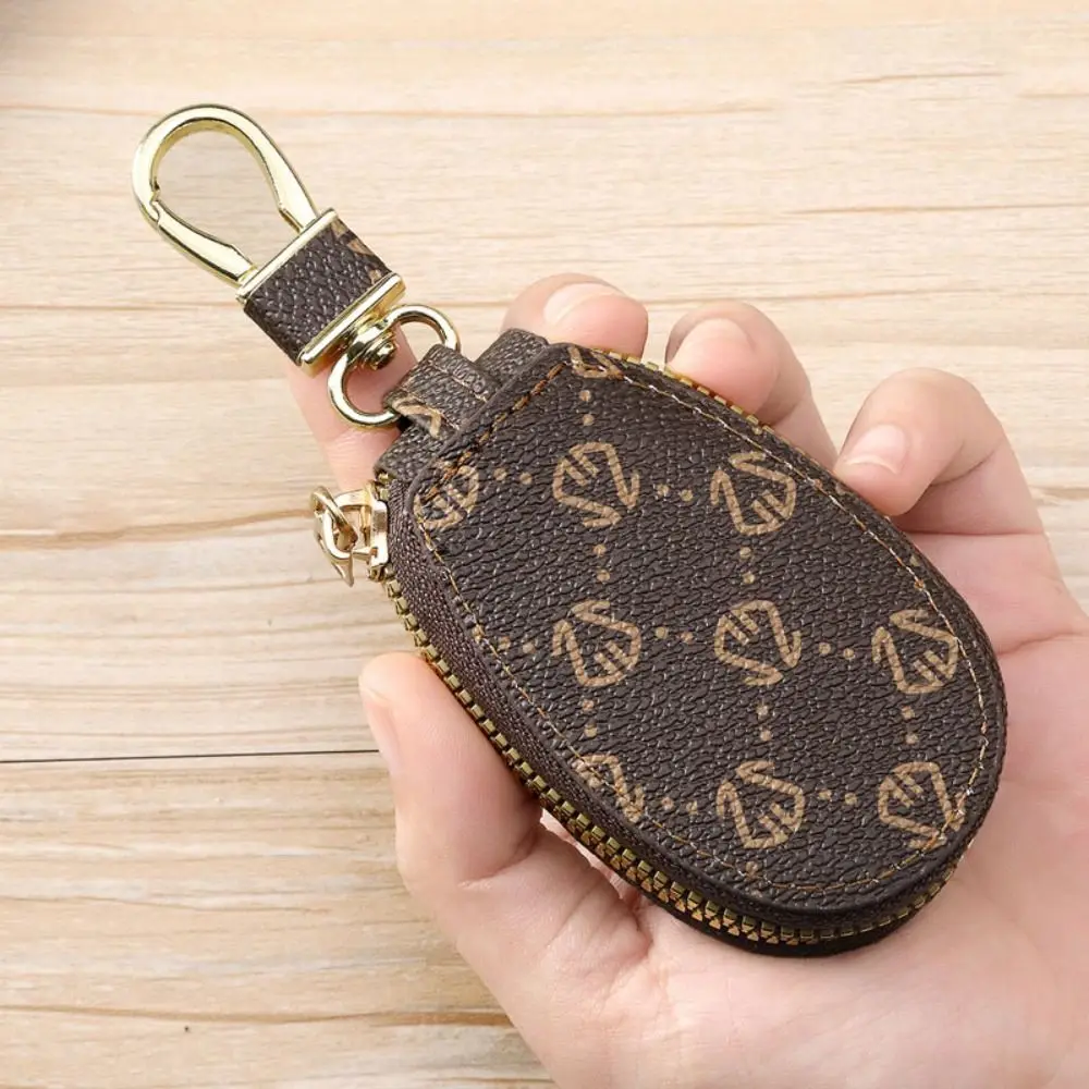 Sturdy Zipper Closure PU Car Key Storage Bag Key Ring Ornament Compact Coin Purse Durable Bag Charm Key Holder Household