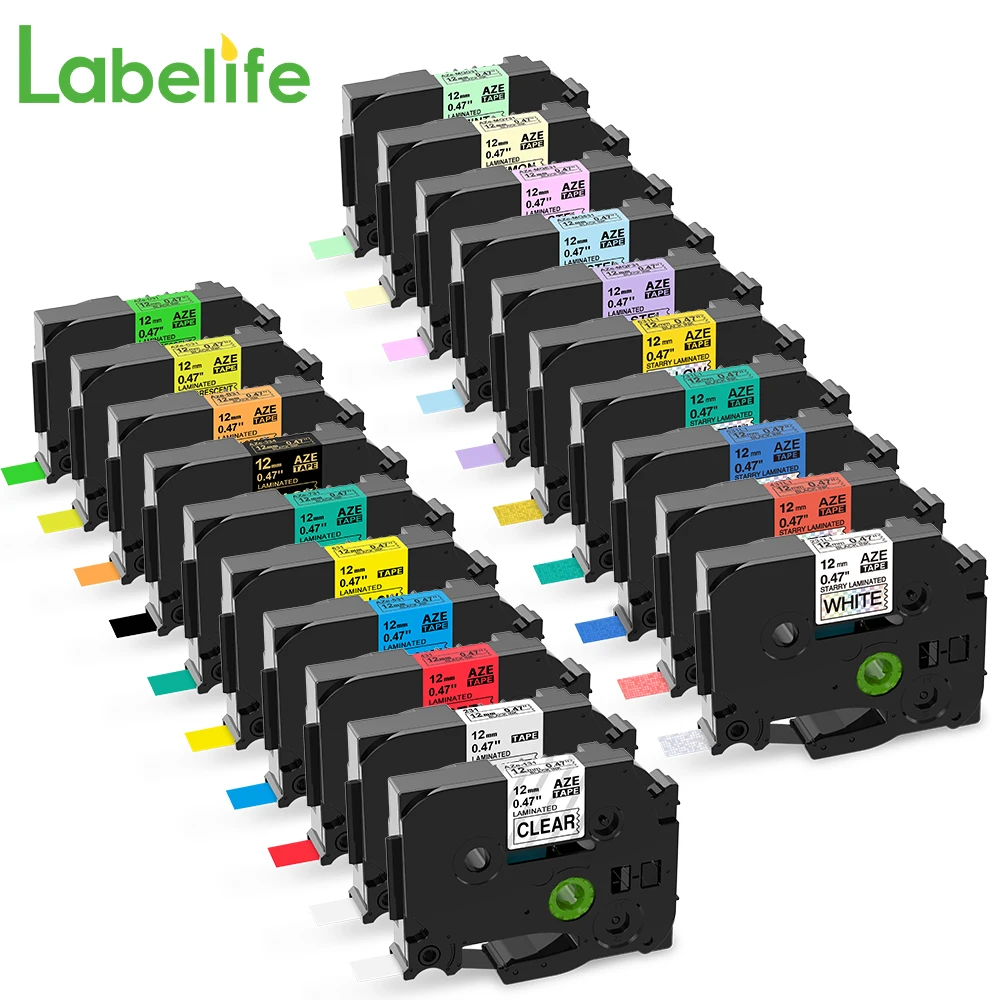 Labelife 5PCS TZe231 HSE231 Tze Label Tape Mix Colors Laminated Waterproof Compatible for Brother P touch Label Maker Tape 12mm