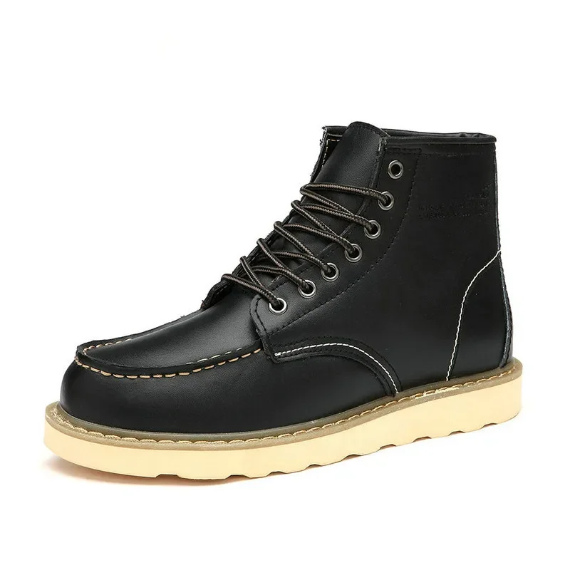 Goodyear-Welted Vintage Genuine Leather Ankle Motorcycle Boots Square Top Men Casual Dress Work Red Boots Men Punk
