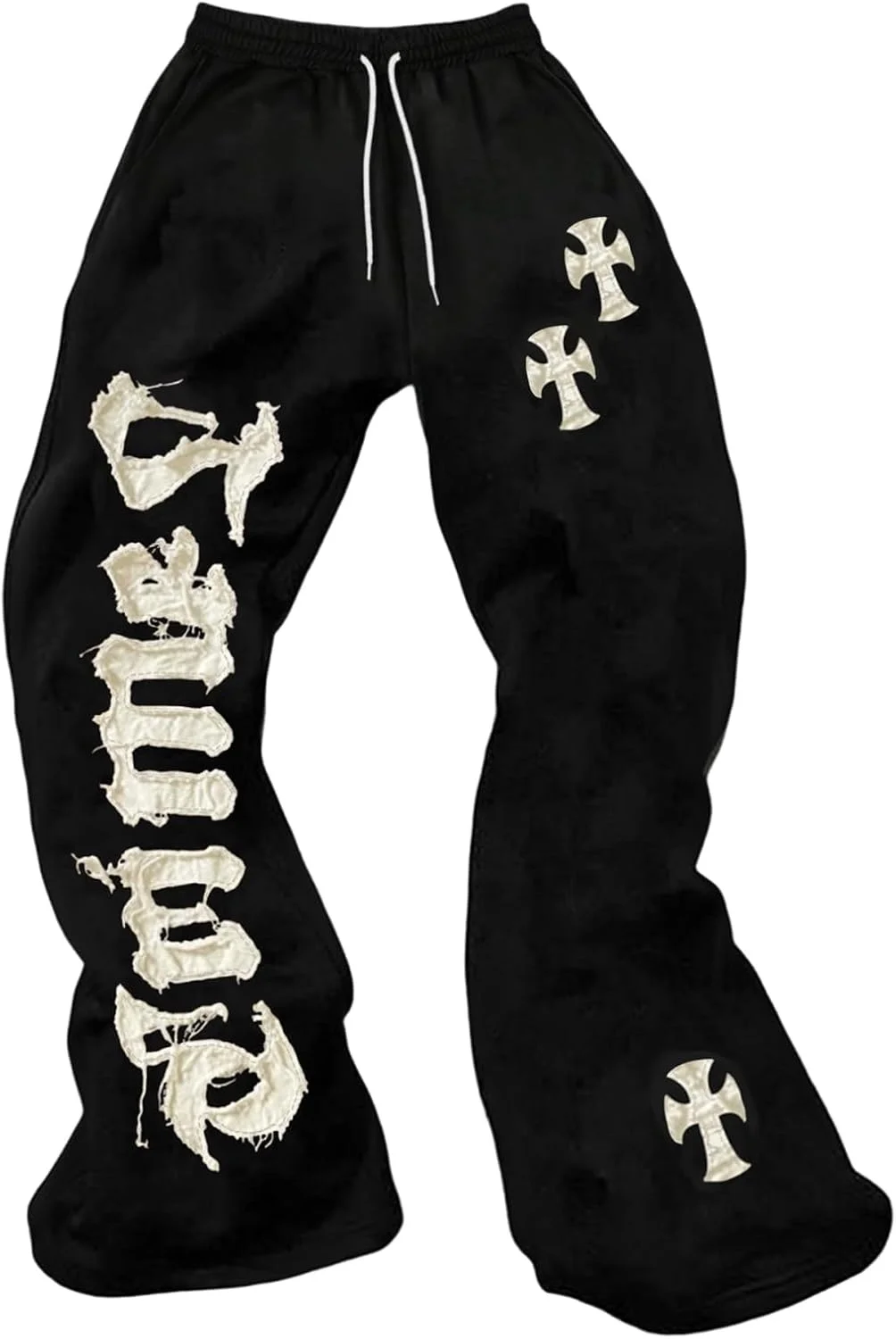 2026 New Model Men Gothic Vertical Graphic Wide Leg Sweatpants Drawstring Loose Straight Baggy Y2K Dark Punk Streetwear Pants.