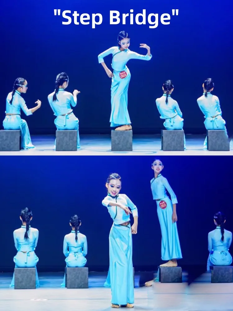 

Blue Performance Costume Jiangnan Children's Poetic Rain Dance Costume Adult Classic Dance Step Brie Spring Festival Evenin...