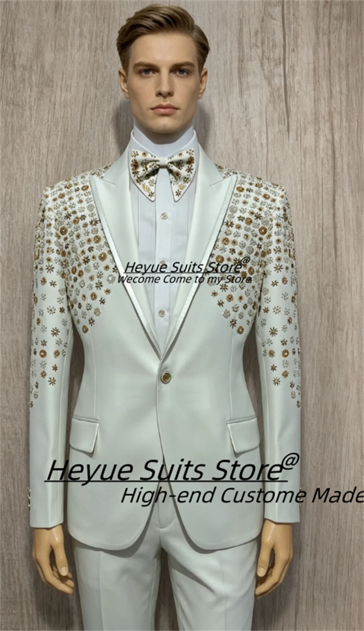 

Gorgeous Graduation Ceremony Shiny Men Suits Customized Slim Fit Peak Lapel Groom Wedding Tuxeods 2Pieces Sets Male Prom Blazers
