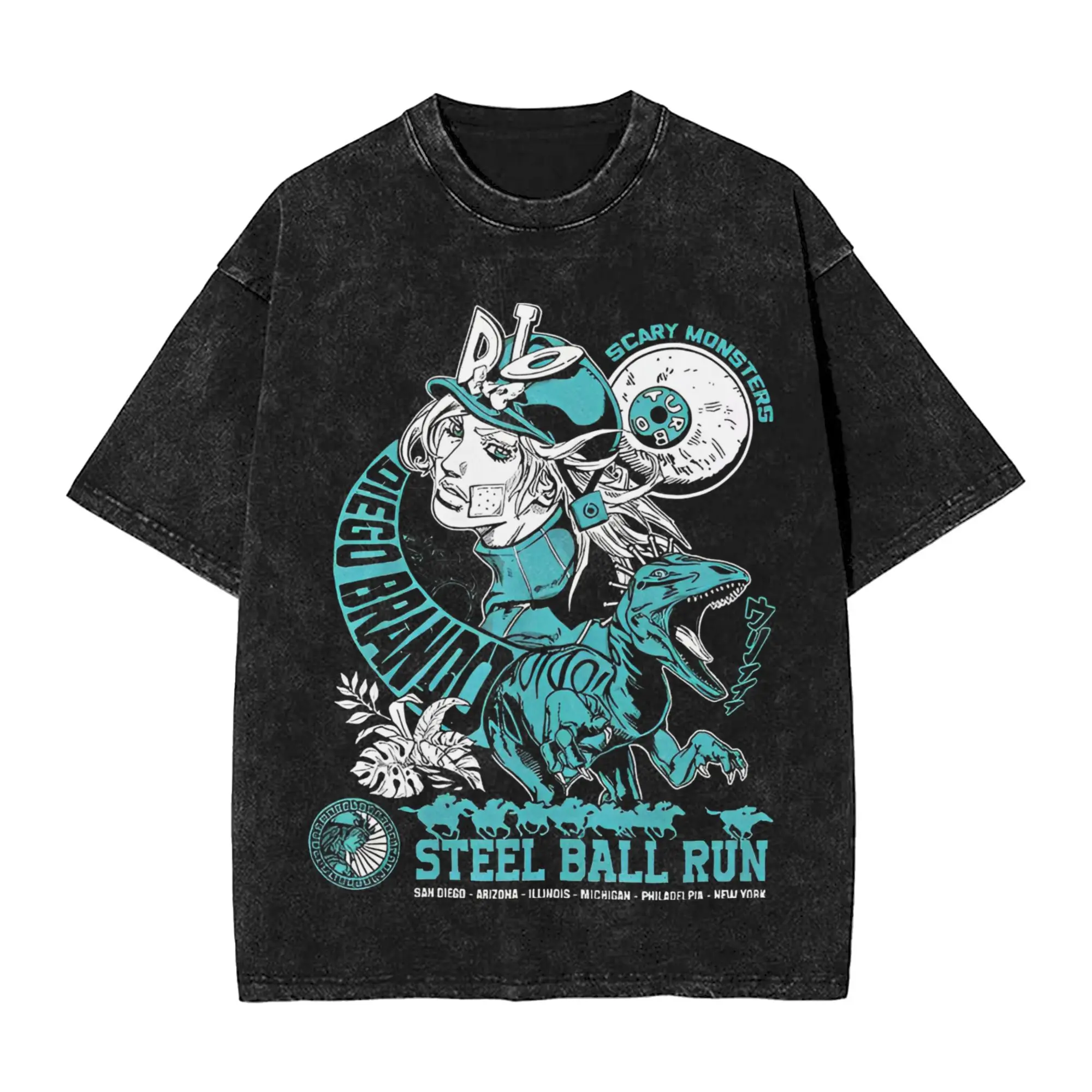 Camisetas de JoJo's Bizarre Adventure Diego Brando, camisetas de gran tamaño lavadas de Hip Hop, camisetas novedosas de Anime JJBA, ropa de calle estampada