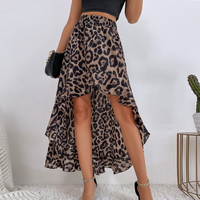 Casual Chic Women Leopard Print Skirt 2022 New Fashion Print Skirt Irregular Hem Ruffled Elastic Waist Sexy Midi A-line Skirt