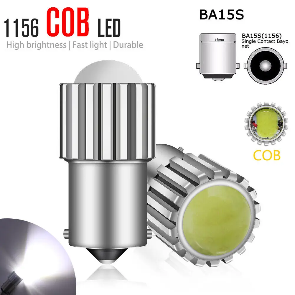 

2PCS1156 COB LED Bulb BA15S 6000K White Super Bright Tail Brake Reverse Light NEW