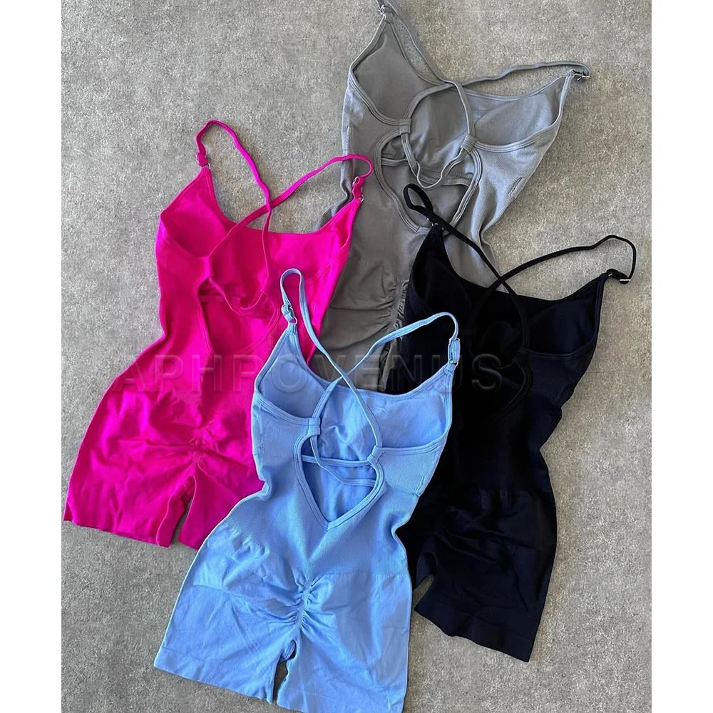 Summer Women's Sports Bodysuit Plus Size Cross Back Adjustable Strap Sleeveless Solid Color Thickened Tops for Yoga Gym Fitness