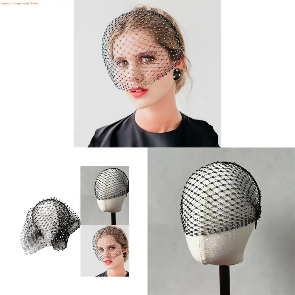 F92D Elegant Rhinestones Embellished Mesh Hair Hoop Unique Headpiece 1920s Fascinator Headwear For Special Occasion