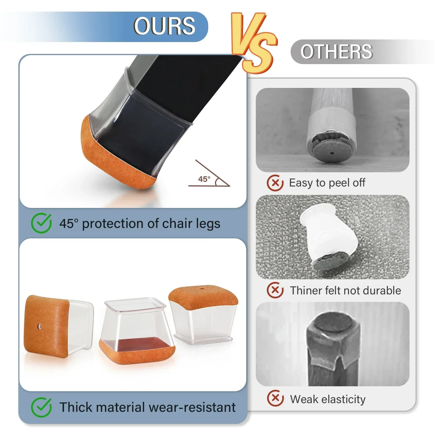 

24 шт. квадратных накладок для защиты ножек стульев с войлочным покрытием для защиты пола