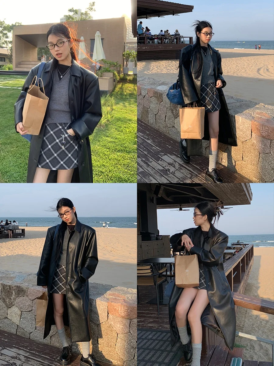 Ele Long Bla Leather Jaet Damen SLE 2025, neuer Frühling, High-End-Feelings, Personali Reed Beau Melanin Jaet