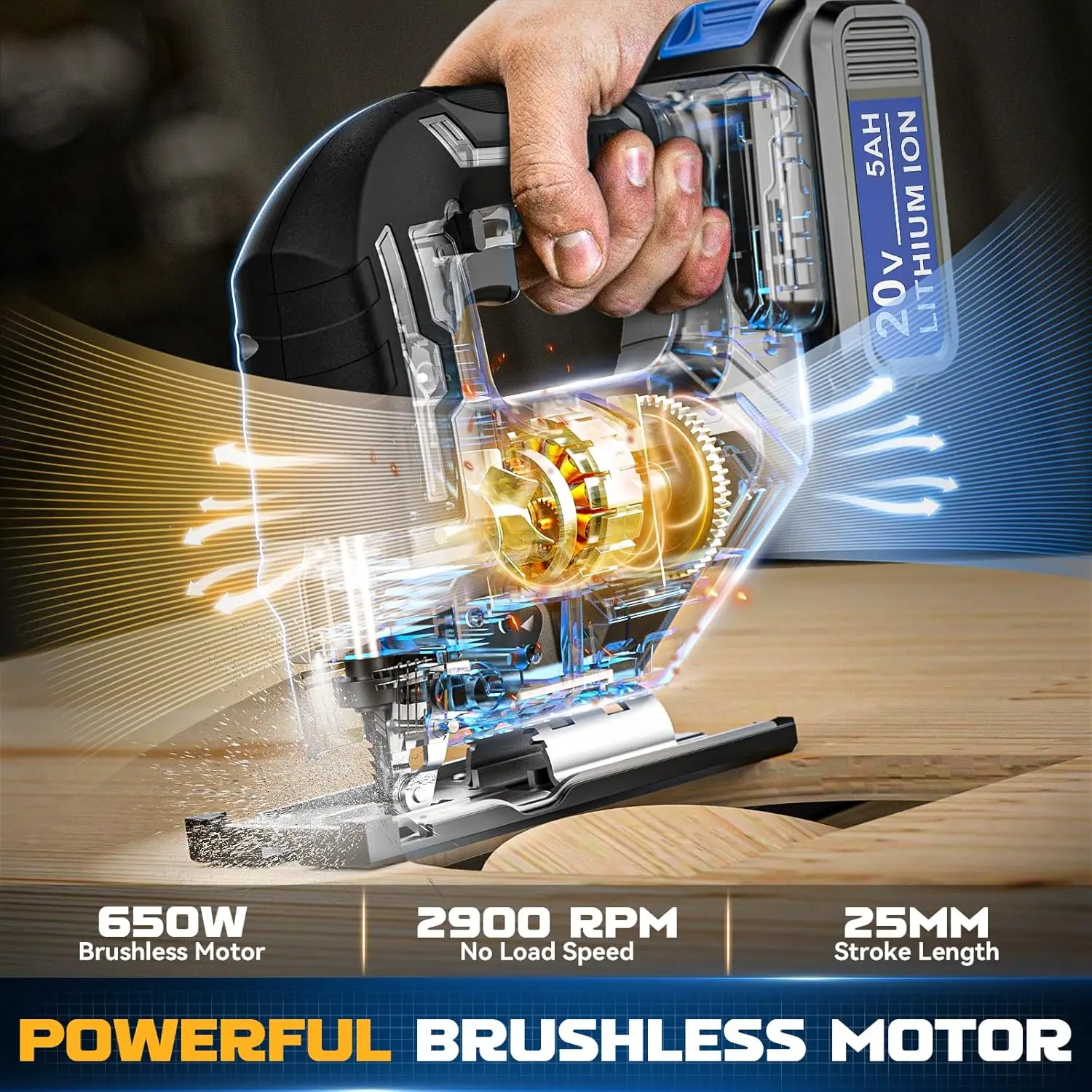 2024 New Cordless Jigsaw Tool Compatible with Dewalt 20V Battery, Brushless jigsaw tool with Variable Speed, 0°-45° Bevel Cuts,