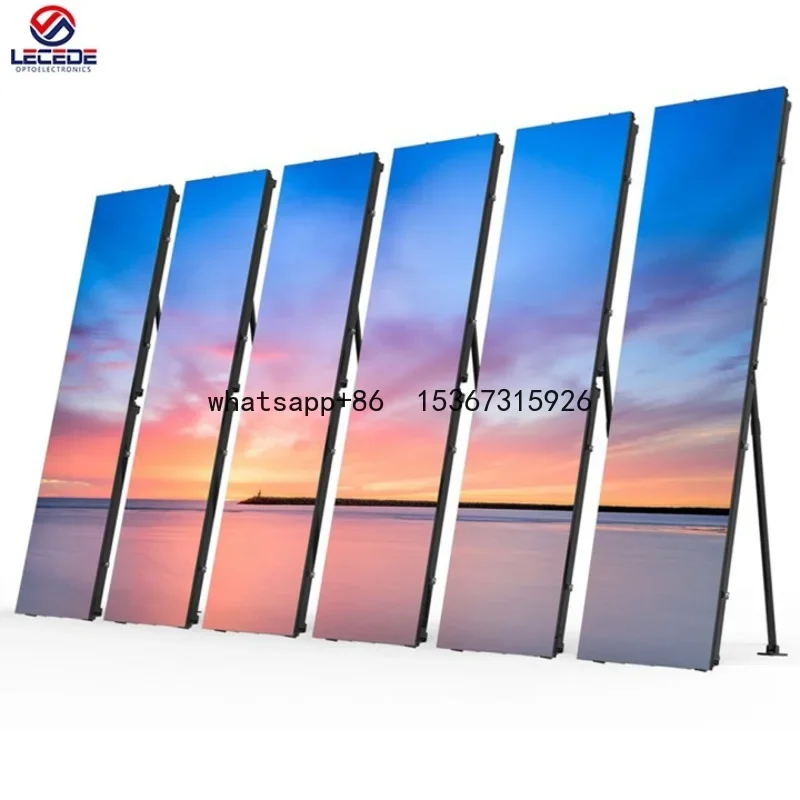 

Movable 2 pantalla P1.53 P1.86 P2 P2.5 led panel flexible stand wheels bracket poster led display screen