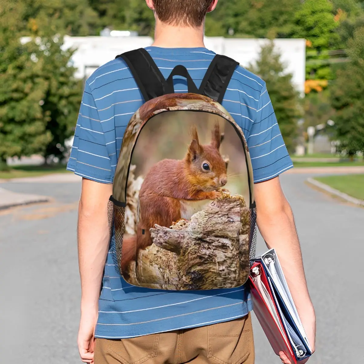 

Adorable Squirrel Stands On A Tree Stump Backpack Student BookBag Children School Bag Computer Shoulder Bags for Boys Girls
