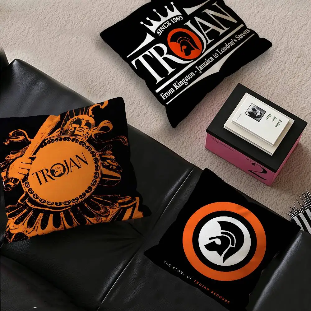 Trojan Records Logo Decorative Room Aesthetics Pillow Case Home Decor Bedroom Sofa Bed Couch Pillow Cover 45x45