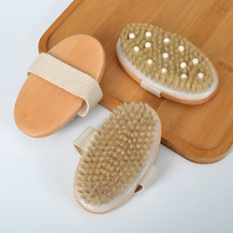 2 In 1 Dry Skin Body Brush Natural Bristle Dead Skin Remover Anti Cellulite Exfoliates Blood Circulation Health Massage Tools