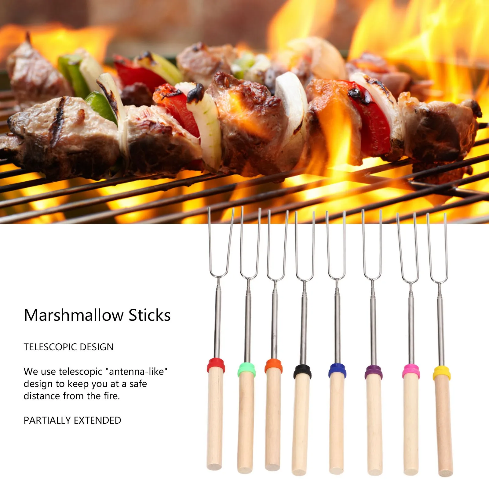 8Pcs Telescoping Roaster Smores Skewers Sticks Hot Dog Forks Extendable Marshmallow Roasting Sticks Marshmallow Sticks Kit