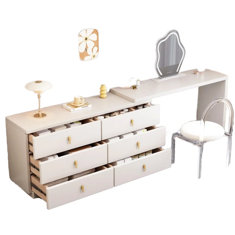 Modern Three-Drawer Dressing Table with Easy Assembly Hot Six Tempered Glass Mirror Drawers Bedroom Wood Material-Z595+X468