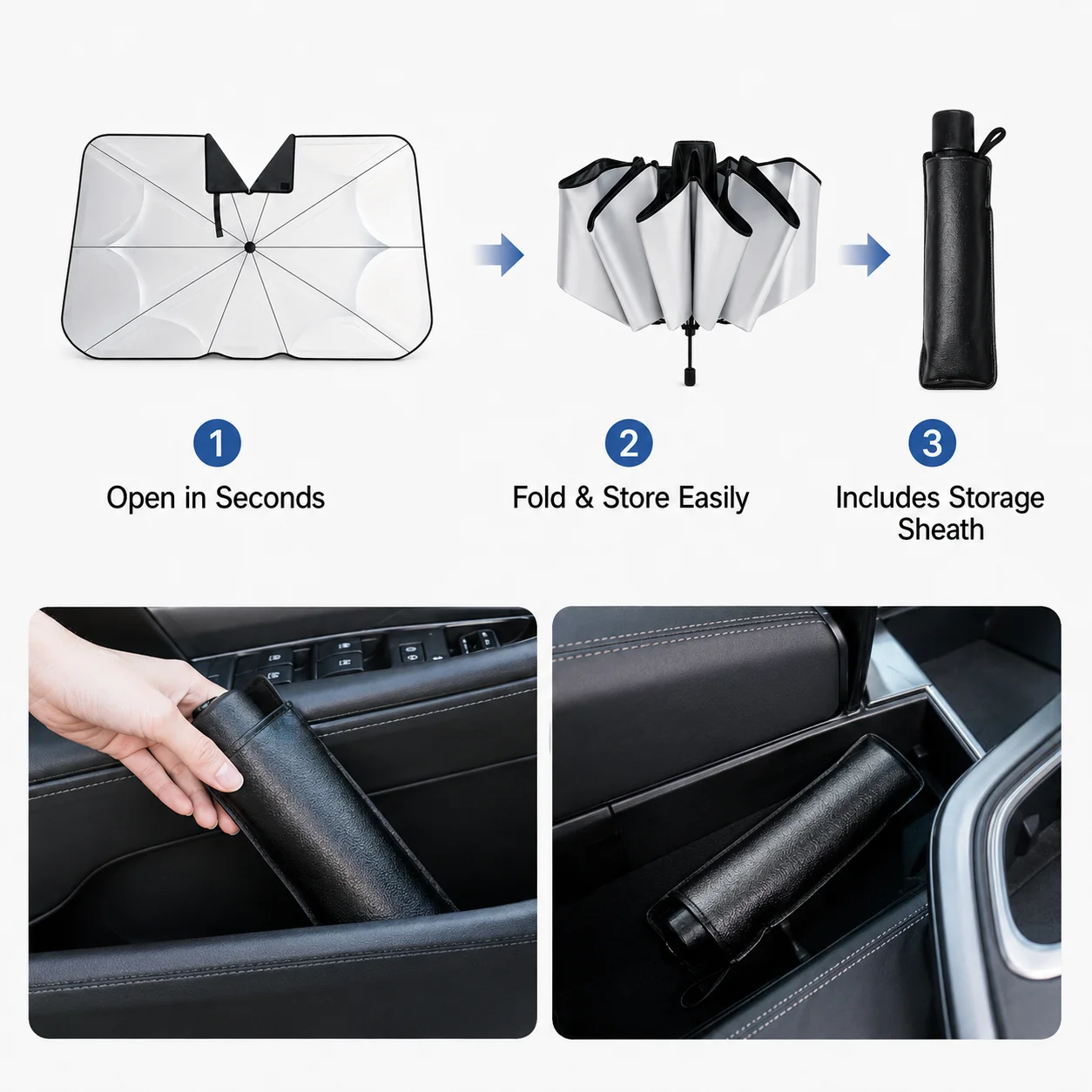 Car Windshield Sun Shade Umbrella Foldable V-Shaped Opening Anti-UV Heat Insulation Car Front Window Cover Portable Auto Sunshad - view 5