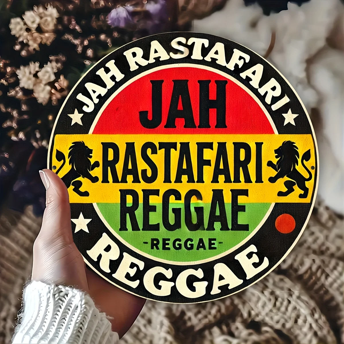 1 قطعة لافتة فنية جدارية من الألومنيوم المعدني من Rastafari Reggae، 8 × 8 بوصة، سهلة التعليق، متينة، مثالية للديكور الداخلي والخارجي، Ho