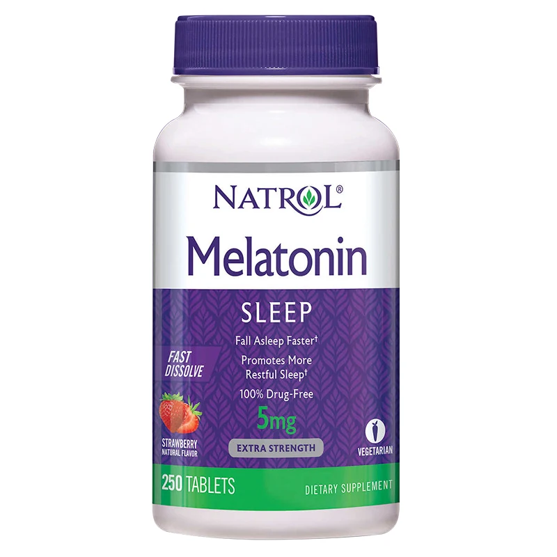 Melatonin, Time Release, Extra Strength, 5mg,250 Tablets, Pineal Gland Strawberry Flavor, Fall Asleep Faster, Stay Asleep Longer