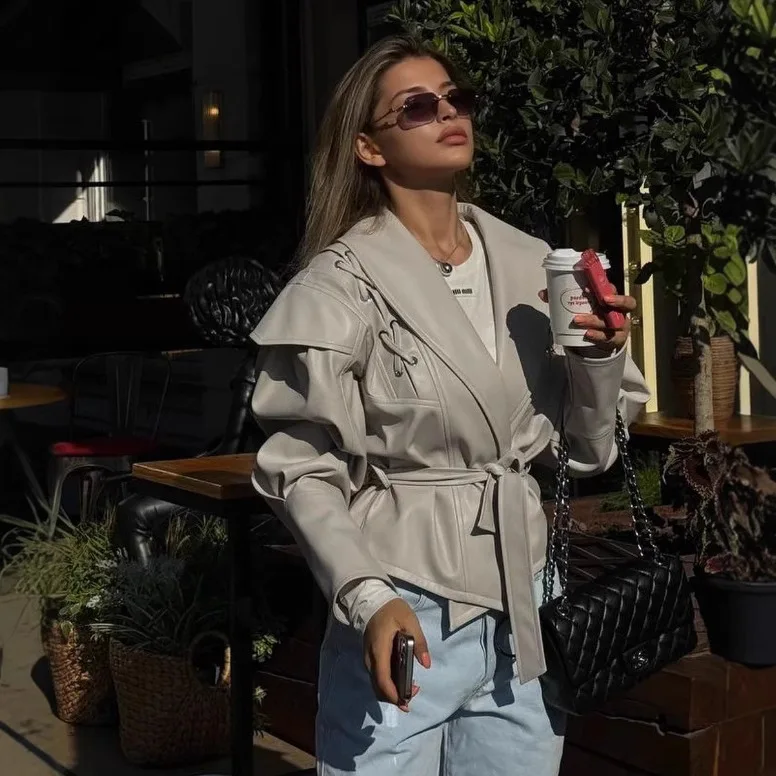 

Байкерские куртки Женская куртка Женская смесь Майяра с градиентом вставками Укороченные в консервативном стиле Студенты кампуса Молодежная осень Хэллоуин OL