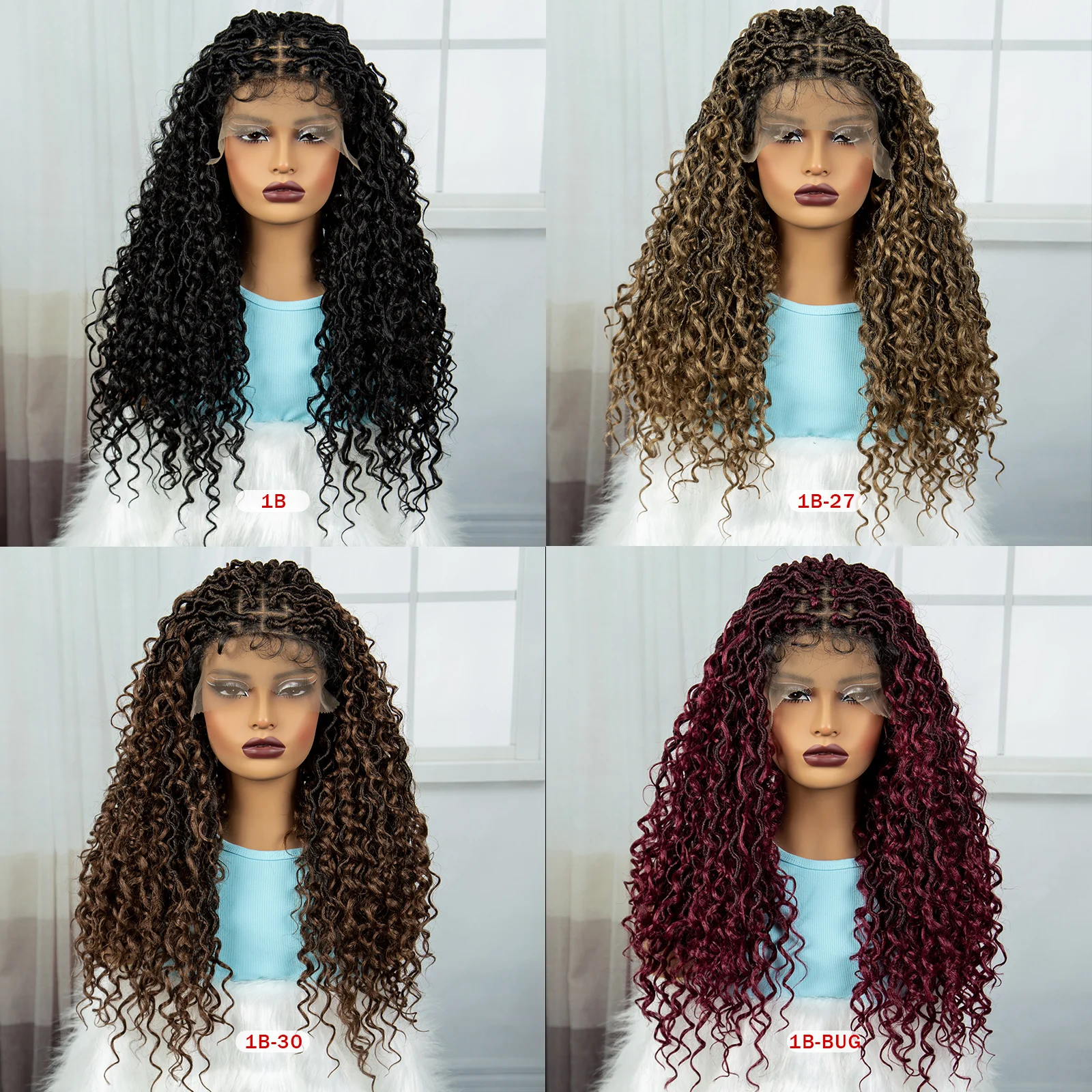 26 Inch Braided Wigs Synthetic Lace Front Square Knotless Box Curly Braiding Hair Wig with PrePlucked Baby Hair for Black Women